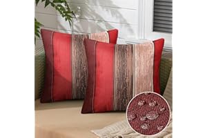 INHOBBOK Copricuscini Impermeabili 50x50 Cuscino per divano Moderni Rosso Marrone Strisce Legno Retro Poliestere Federe Cuscini Divano Federe Cuscini Quadrate per Cuscino per Esterni Patio Balcone Decorazione