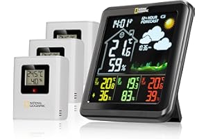 National Geographic - Stazione Meteo con sensore da Esterno, Schermo VA a Colori con 4 intervalli di misurazione per Ambienti Interni o Esterni, Nero