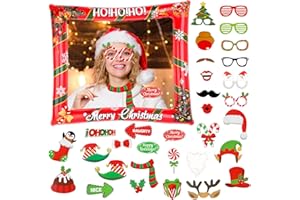 Popuppe Christmas Inflatable Photo Frame with 32 Photo Booth Props, Large Blow Up Selfie Props Xmas Selfie Posing Props for Christmas New Year Party Decorations Supplies, Adults and Kids Gifts(Red 2)