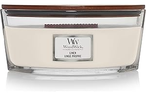 WoodWick Candela profumata Ellispe con stoppino crepitante | Linen | Durata della fragranza: fino a 50 ore