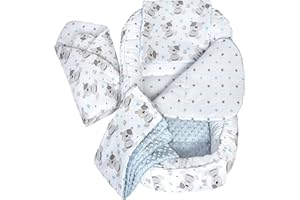 Medi Partners 5-Parti Nido per Bebè 100x60x15 Inserto Rimovibile Letto Cuscino Coperta bambini neonati 100% Cotone (Teddy con Minky azzurro)