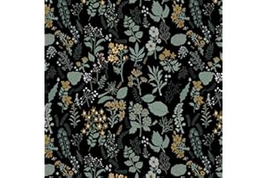 Fiula Papier peint autocollant avec motif floral, feuilles vintage, pour meubles, salon, chambre à coucher, imperméable, noir, vert, jaune, 41 cm x 3 m