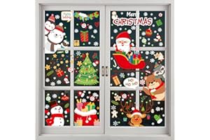 TIAZHAN Vetrofanie Natalizie per Finestre, 115 Adesivi per Decorazioni Natalizie, 10 Adesivi Gratuiti di Babbo Natale, Pupazzo Di Neve, Alce, Adesivi Natalizi per Finestre, Adatti A Finestre di Vetro