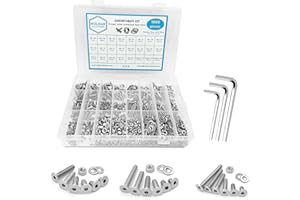 NOLDAR | Surtido de tornillos allen con cabeza plana avellanada, tuercas hexagonales y arandelas. Kit tornillería en acero inoxidable de 1000 piezas. Métrico M3 M4 M5. Longitudes desde 6mm hasta 25mm