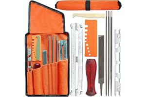 FYEARFLY Kit di Lime per Affilare le Motoseghe, 10x Lima Universale per Catene, Strumenti Abrasivi, Con Lima Rotonda 5/32“ 3/16” 7/32” + Piatta + Impugnatura + Calibro di Controllo, per Tutte Le Motoseghe