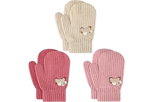 TAGVO 3 paires Gants d'hiver pour Enfants 2 à 5 Ans, Gants Extensibles en Tricot Enfant, Gants Magique Gants Moufles extensibles pour enfants en bas âge filles et garçons