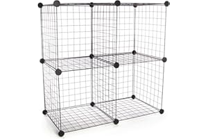 Pukkr 4 Cube Wire Storage Shelves – Modular & Expandable Wardrobe, Living Room or Craft Organiser – Easy Assembly with Hammer | Holds 4.5 kg per Cube (Black)