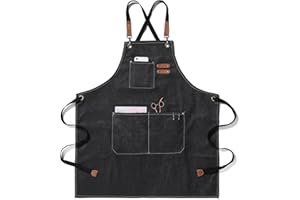 EWIZ Cotton Canvas Apron Adjustable Cross-Back straps with Three Pockets Chef, Artist, Baker, Barista, Bartender, BBQ Aprons for Men and Women