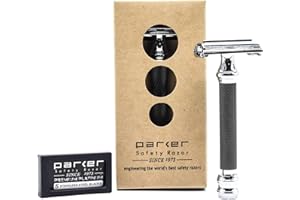 Parker Safety Razor 76R Butterfly Open Double Edge maszynka do golenia - bardzo ciężka - 5 ostrzy Parker Premium w zestawie, czarna