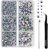 Beadsland Hotfix Strass,White Crystal AB,6 Assorted Sizes,4000 Pcs | SS6-SS30 Iron-on Strass for Clothing, AB Hotfix Rhinesto