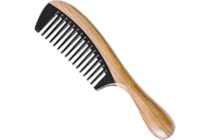 Onedor Peigne à cheveux extra long fait à la main 100% bois de santal vert naturel avec corne de buffle à dents fines – Antistatique parfum de santal Peigne démêlant en bois (Wide Tooth Combs)