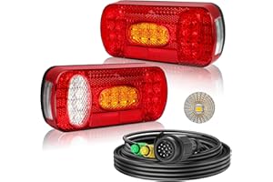 Qiping 2PCS Feux Remorque LED, 12V/24V Feu Remorque Arriere Kit, Feu LED Remorque 7 Fonction 60LED, 5M Câbles 13 Broches, ÉTANCHE IP67 avec E-Mark E57, pour Remorque Caravane Tracteur Camions
