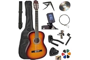 AMROVA Pack Guitare Classique 4/4 (Adulte) 10 Accessoires Cour Vidéo et CD (Sunburst, 4/4, Droit)