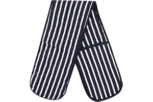 Molly Malou 100% Cotton Double Oven Gloves Butcher Quilted Stripe Pot Holder Heat Resistant Mitt - Navy