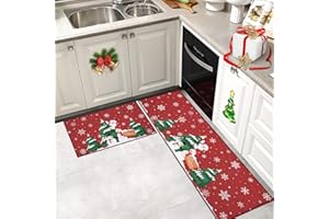 CAROMIO Weihnachts-Küchenmatte Weihnachtsmann, 2er-Set, rutschfeste Dicke Küchenteppiche und Matten für Boden Bequeme Stehmatten für Küchenspüle Büro Wäscherei 40 x 60 + 40 x 120 cm