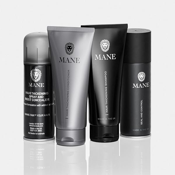 Mane Haarverdichtung Set – Shampoo, Conditioner & Thickener Spray Für Volleres Haar (Schwarz)