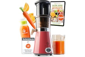 ‎NUTRILOVERS NUTRI-PRESS Slow Juicer Obst & Gemüse Entsafter Saftpresse elektrisch, 2 Einfüllöffnungen, Sehr Leise Inkl. To Go Slow Juice Trinkflasche + Rezepte App