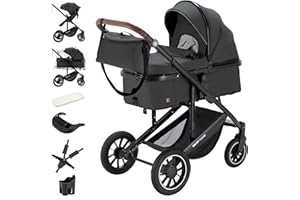 Daliya® FLEXI-PRO Kombikinderwagen & Buggy |Vielseitig, Leichter Reisekinderwagen, Umstellbar zum Sportwagen | Großer Einkaufskorb, Sicher & Komfortabel | Kinderwagen (2in1, Dunkel-Grau)