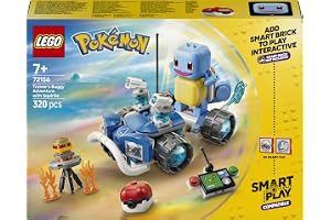 LEGO Pokémon SMART Play: Przygoda Trenera Squirtle i pojazd terenowy 72156 | Interaktywna zabawka z figurką Pokémona z klocków, zestaw kompatybilny, prezent dla dzieci 7+, 2 SMART Tagi, 320 elementów