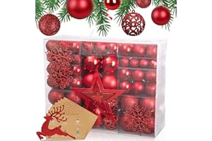 Votoko 141 Kit de Bolas de Navidad antirotura, 127 Piezas ∅ 3,4,6 cm Bolas navideñas de Plástico, Estas esferas de Navidad de plástico Son adecuadas para Interiores y Exteriores(Rojo)