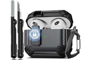 RFUNGUANGO Custodia Compatibile con AirPods 3 generazione con kit di pulizia, armatura protettiva militare con serratura Compatibile con custodia di ricarica AirPod Gen 3 2021,Nero