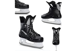 ATTABO Hockey Schlittschuhe Herren in Schwarz Größe 41-46 EU Eishockey Schlittschuhe mit Schnürung Eislaufschuhe Herren mit Edelstahlklinge Ice Skates Für Anfänger bis 100 kgKomfortabel und Warm