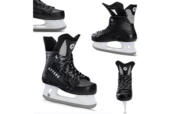 ATTABO Patin a Glace Hockey pour Hommes Taille 41-46 EU Patin Hockey avec Construction en Mousse Patins de Hockey sur Glace Confortable Doublure Chaude Patin à Glace avec Lame en Acier Inoxydable