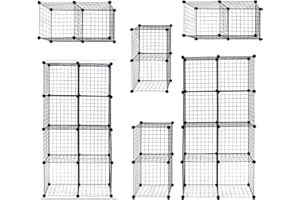 CASART 12/24 Cube Storage Shelves, Interlocking Frame Grid Wire DIY Wardrobe Closet Cabinet Rack, Toy Books Clothes Plants Display Organiser Unit for Home Living Room Bedroom (24 Cube, Black)