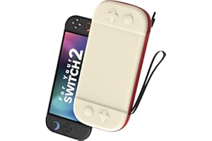 LXFEIFANTECH Slim Carrying Case Compatible with Nintendo Switch 2 2025, Hard Shell Travel Case with 12 Game Card Slots & Screen Protector Mat, Portable Hard Shell Storage Bag, Beige & Red
