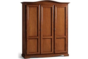 Mar.c.a. Design - Armadio in Legno Massello Arte Povera 158x56x197 cm - 3 Ante con Cappello Gendarme Tondo - Made in Italy