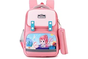 Amythe Plecak dziecięcy dla dziewczynek 2 w 1, tornister szkolny z piórnikiem dla chłopców i dziewczynek, klasa od 1 do 3, ergonomiczny plecak dla dzieci z paskiem na klatkę piersiową i talię, do