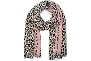 styleBREAKER Damen Schal mit Leo Muster, farbigem Streifen und Fransen, Tuch 01017082