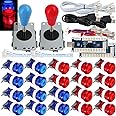 SJ@JX 2 Player Arcade Game Stick DIY Kit Buttons with Logo LED 8 Way Joystick USB Encoder Cable Controller for PC MAME Raspberry Pi Red Blue