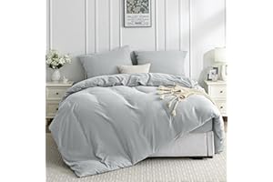 JELLYMONI Bed Linen 200 x 200 cm Cotton Bed Linen Sets Light Grey Oeko-Tex 100% Washed Cotton Duvet Cover with Zip and 2 Pillowcases 80 x 80 cm with Envelope Soft 3-Piece Bed Linen
