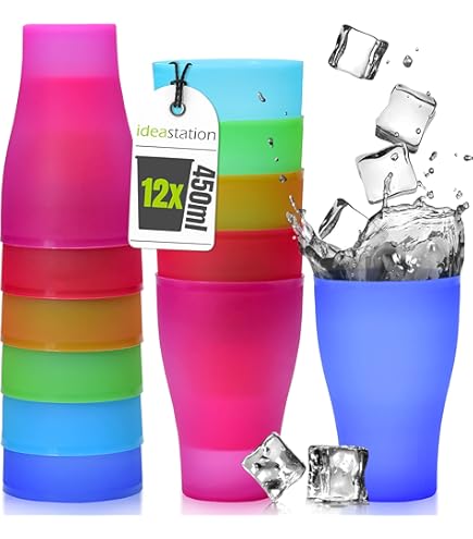Yalin Plastic bekers, groot, partybeker, ijsthee, onbreekbaar, vaatwasmachinebestendig, BPA-vrij, 12 stuks in 6 verschillende kleuren