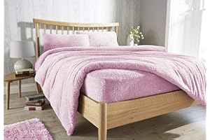Olivia Rocco Teddy Fleece Extra Deep Fitted Sheet Cosy Warm Fluffy Fitted Bed Sheets, Blush Pink Single