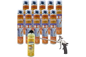 DSTOCK60 - Lot de 10 colles de montage polyuréthane + 1 pistolet + 1 nettoyant mousse - Mousse polyuréthane faiblement expansive pour le collage des panneaux isolants, rouleaux de bitume, huisseries