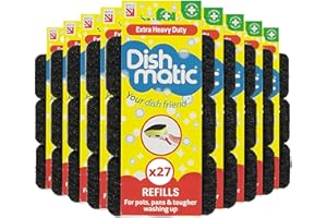Dishmatic Black Extra Heavy-Duty Washing-Up Sponge Refill Heads with Antibacterial Abrasive - Kitchen Washing-Up Handle Refills - 3pk x 9