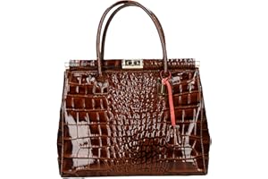 Chicca Borse Handbag Borsa a Mano da Donna con Tracolla in Vera Pelle Made in Italy 35x28x16 Cm