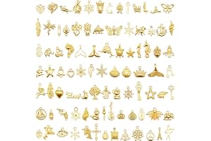 Julie Wang 200 Pieces Assortment Gold Tone Charms Bulk Mixed Alloy Pendants for Bracelet Necklace Jewelry Making Crafts DIY Supplies 5-30mm