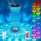 Lampada da Tavolo in Cristallo RGB, 16 Colori e 4 Modalità Lampade a Diamante Rosa Con Touch e Telecomando, Luce da Comodino 
