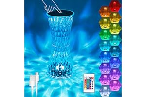 SUNJULY RGB Lampe de Table en Diamant en Cristal, 16 Couleurs et 4 Modes Lampes Diamant Rose Avec Télécommande Tactile, USB Dimmable LED Lampe de Chevet Romantique Pour Chambre à Coucher Salon Fête