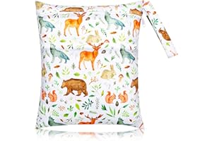 Floepx Stoffwindeln Nasstaschen, Wickeltasche Wetbag,Nasstaschen Wiederverwendbare,Wetbag Organiser Beutel,Wet Dry Cloth Windeltasche,wasserdichte mit Reißverschluss für Baby Reisen Unterwegs (Tier)