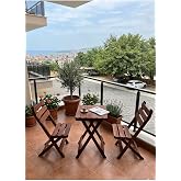 Reyo Wood Premium 2+1 Ahşap Bistro Masa Sandalye Seti, Dişbudak Ağacı, Kahve, Modern İskandinav, Balkon ve Bah&ccedil;e i&ccedil;in, 50x50 
