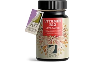 ‎NATUREWELL VITAMIN B12 hochdosiert - 365 Tabletten mit 500µg Vit B12 + FOLSÄURE 200µg pro Tablette - mit Methylcobalamin, Adenosylcobalamin & Hydroxocobalamin Vit. B12 - laborgeprüft mit Zertifikat - 100% vegan