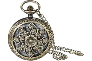 JewelryWe Montre gousset rétro - Pour femme - Analogique - À quartz - Avec chaîne - Cadeau