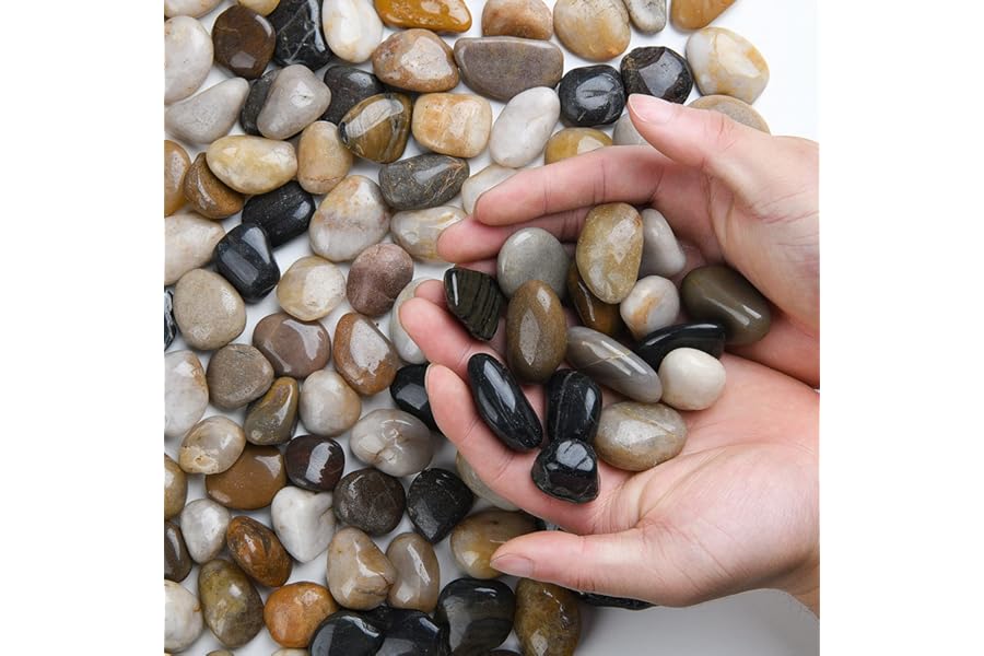 Hisredsun 2.1 lb Decorative Stones,0.4-1 inch Natural Polished Pebbles for Plant Pots,River Rocks for Landscaping, Vase Fillers,Succulents,Aquarium and Garden Decoration