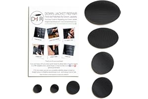DJR Down Jacket Repair Patches: Easy to Use, Pre-Cut, Self-Adhesive, Waterproof Fabric, Tear-Resistant Rip-Stop Nylon Fabric Patches for Clothing, Down Jacket Patches, Outdoor Gear - Black