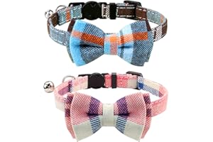 Joytale Collar Gato Antiahogo, Collares para Gatos con Pajarita y Cascabel, Collares con Hebilla Seguro de Liberación Rápida para Gatos y Gatitos, 2 Paquetes, Neblina Azul + Rosa