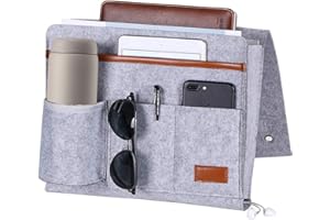 Goujfol Betttasche zum Einhängen, Sofa Organizer, Bett Organizer zum Einhängen Armlehnen Couch Organizer für Buch, Zeitschriften, iPad, Handy, Fernbedienung, Hellgrau